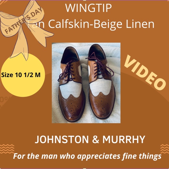 POSH PARTY MEN\'S JOHNSTON & MURRHY 10 1/2M WINGTIP  Tan Calfskin-Beige Linen main image 8
